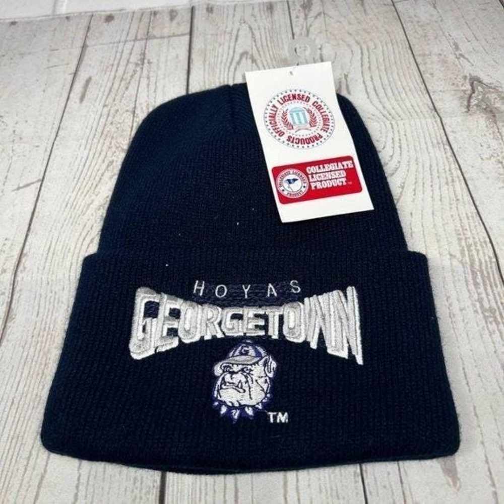 Vintage Cuffed Georgetown Hoyas NCAA Hat Beanie Cap Navy Blue New Men